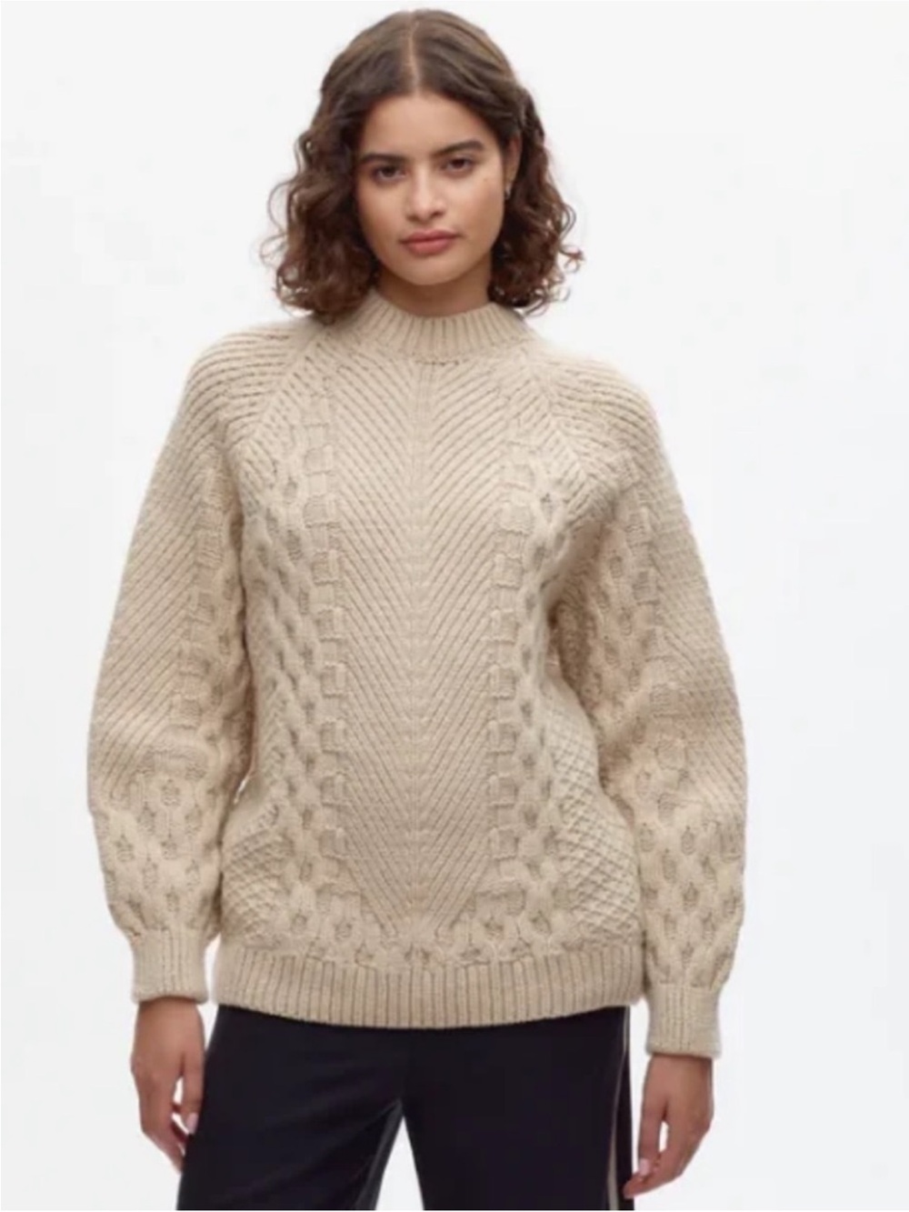 KOTN Neutral Beige Ribbed Cable-Knit Sweater